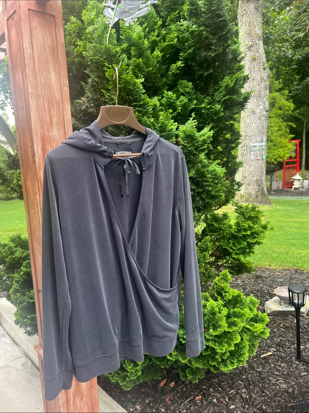 Hooded Draped Pullover  - Slate Gray